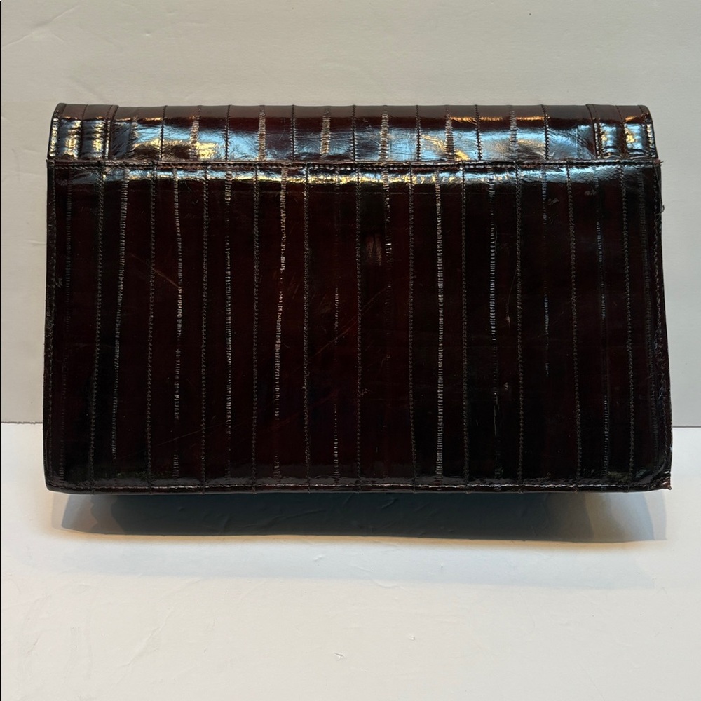 Vintage Deep Chocolate Brown Eel Skin Clutch/ Shoulder Bag - Picture 2 of 6